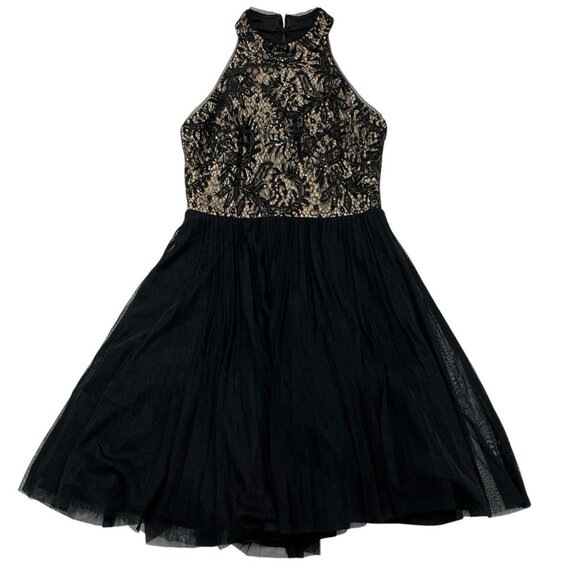 Vintage Escape Dress 6 Black Mini Tulle Netting Lace Sequin Y2K 90s Fairy Prom